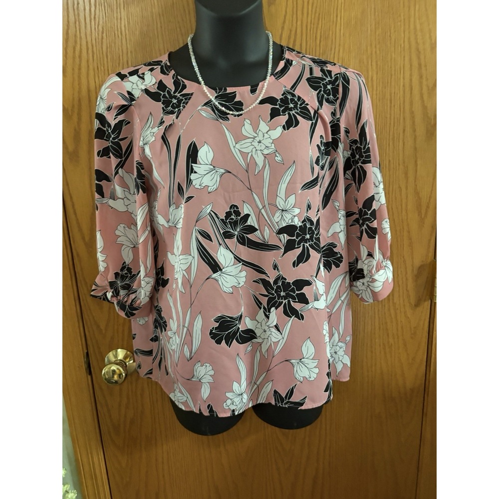 Worthington Pink Black Blouse L